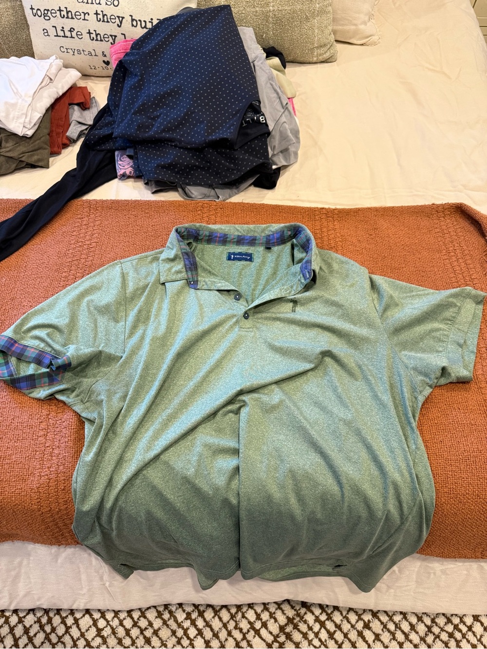 William Murray Golf Green Polo with Plaid Trim